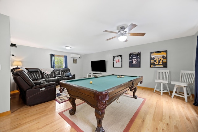30 Maxfield Dr, Orono, ME 04473 - recreation room featuring a wall mounted AC, pool table, light wood-type flooring, ceiling fan, and baseboards