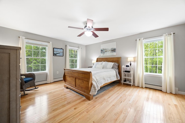 30 Maxfield Dr, Orono, ME 04473 - bedroom with a baseboard radiator, light wood-style flooring, and ceiling fan
