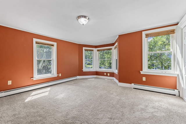 130 W Broadway, Bangor, ME 04401 - unfurnished room with a baseboard radiator, plenty of natural light, a baseboard heating unit, and carpet floors