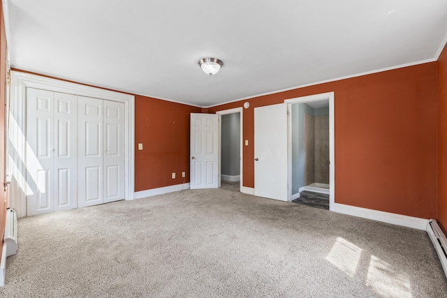 130 W Broadway, Bangor, ME 04401 - unfurnished bedroom featuring carpet, a closet, a baseboard heating unit, and ensuite bath