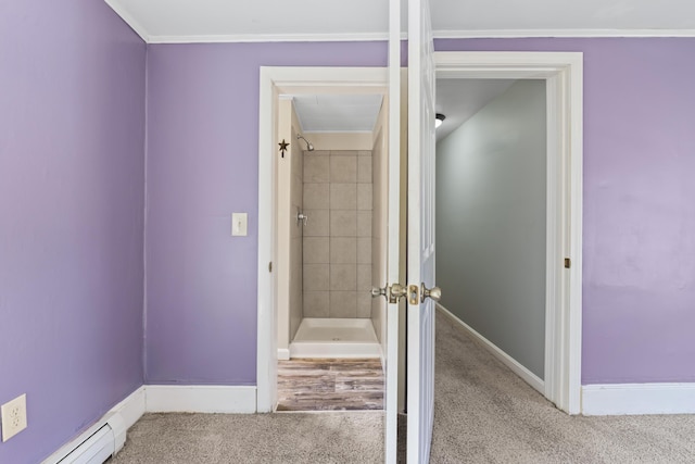 130 W Broadway, Bangor, ME 04401 - full bathroom featuring tiled shower, baseboard heating, and ornamental molding