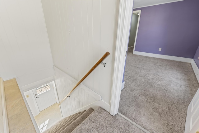 130 W Broadway, Bangor, ME 04401 - stairs featuring carpet flooring and baseboards