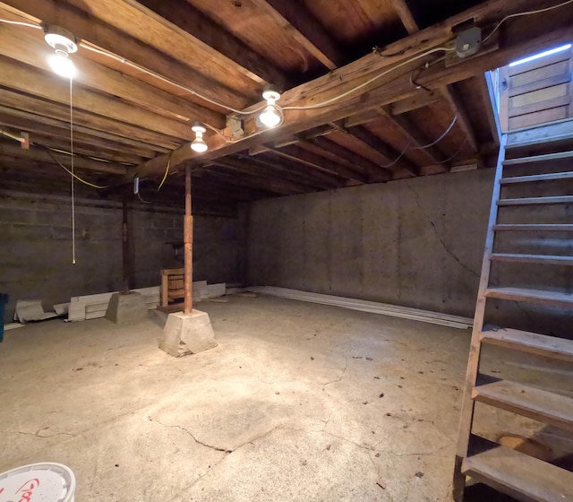 90 W Main St, Milo, ME 04463 - unfinished basement featuring stairs