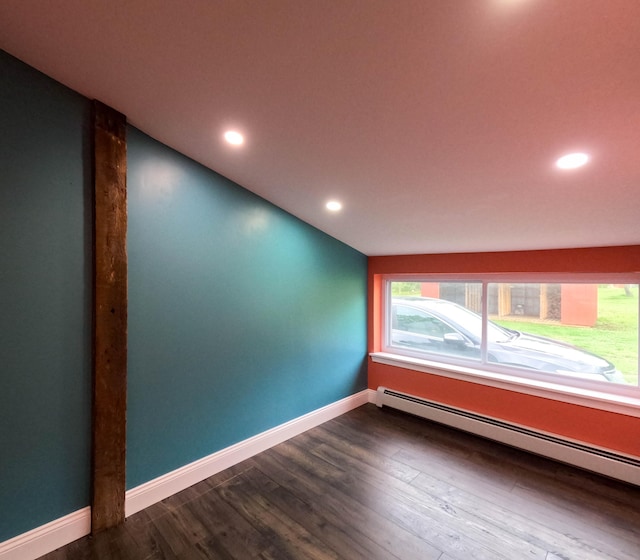 90 W Main St, Milo, ME 04463 - spare room featuring baseboard heating, recessed lighting, baseboards, and dark wood finished floors