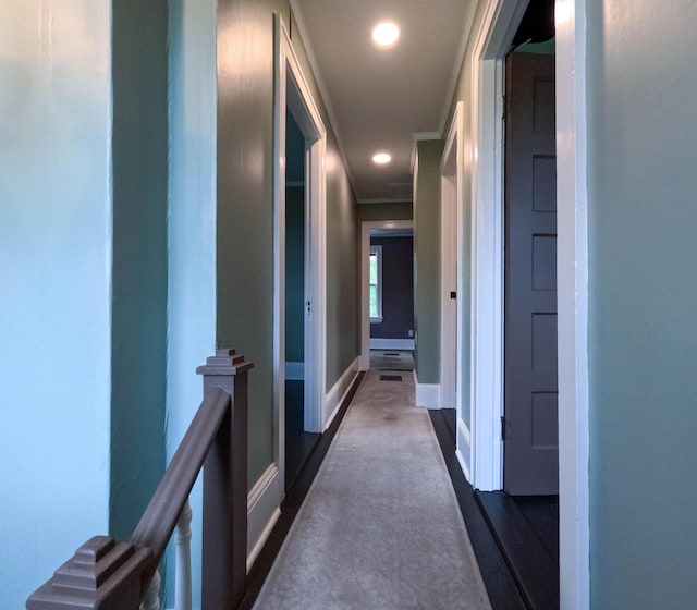 90 W Main St, Milo, ME 04463 - hallway featuring ornamental molding, baseboards, and recessed lighting