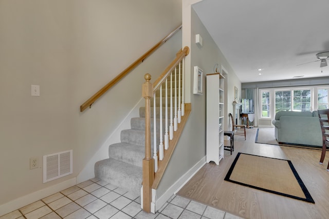 2 Round Cove Ln Unit 2, Phippsburg, ME 04562 - staircase with tile patterned flooring, baseboards, and a ceiling fan