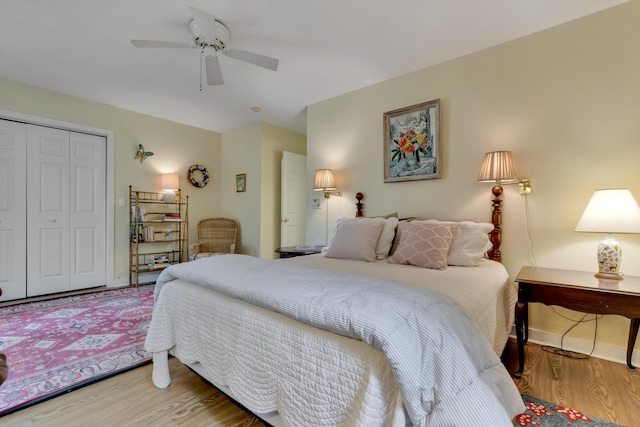 2 Round Cove Ln Unit 2, Phippsburg, ME 04562 - bedroom featuring wood finished floors, a closet, and a ceiling fan
