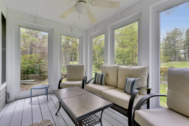 2 Round Cove Ln Unit 2, Phippsburg, ME 04562 - sunroom featuring healthy amount of natural light, ceiling fan, and an outdoor living space