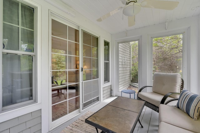 2 Round Cove Ln Unit 2, Phippsburg, ME 04562 - sunroom featuring a ceiling fan