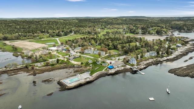 2 Round Cove Ln Unit 2, Phippsburg, ME 04562 - aerial view of property and surrounding area featuring a heavily wooded area and a nearby body of water