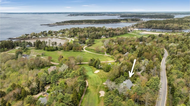2 Round Cove Ln Unit 2, Phippsburg, ME 04562 - aerial view of property's location featuring a large body of water, a local golf course, and a tree filled landscape