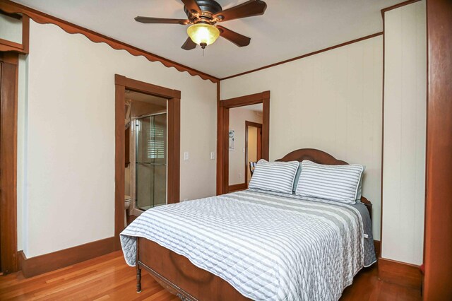 17 Bank Rd, York, ME 03909 - bedroom featuring wood finished floors, ornamental molding, and a ceiling fan