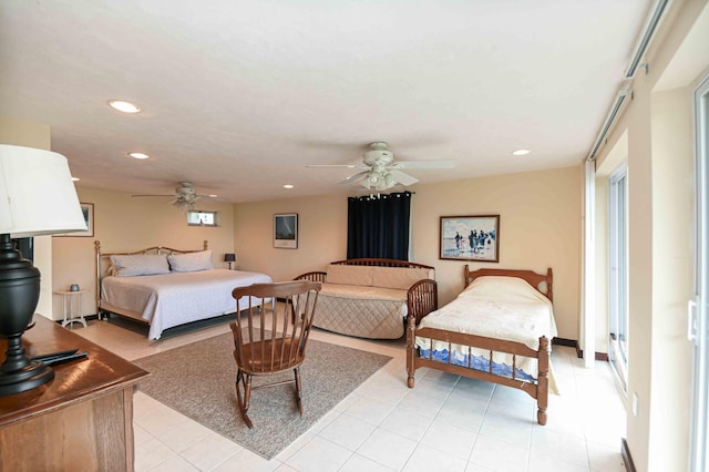 17 Bank Rd, York, ME 03909 - bedroom with recessed lighting, a ceiling fan, and light tile patterned floors