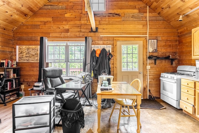 639 Main St, Springfield, ME 04487 - office featuring wooden walls, wood ceiling, and high vaulted ceiling