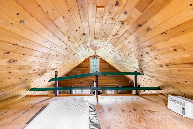 639 Main St, Springfield, ME 04487 - additional living space featuring lofted ceiling, wooden ceiling, heating unit, and wooden walls