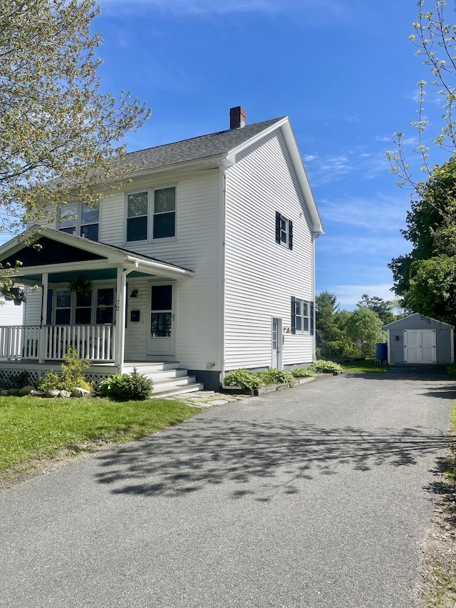 72 Winship St, Bath, ME 04530 - view of home's exterior with a chimney, covered porch, and driveway