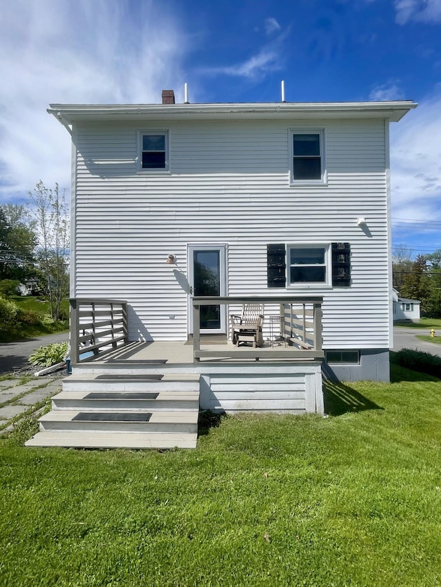 72 Winship St, Bath, ME 04530 - back of house with a lawn, a deck, and a chimney