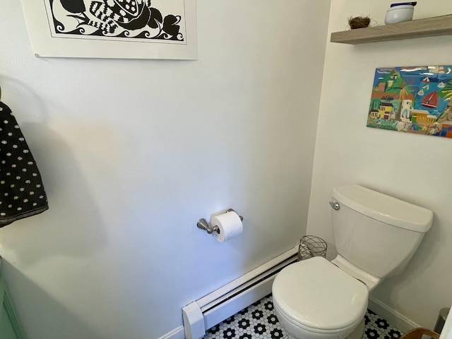72 Winship St, Bath, ME 04530 - bathroom featuring a baseboard radiator, toilet, and baseboards