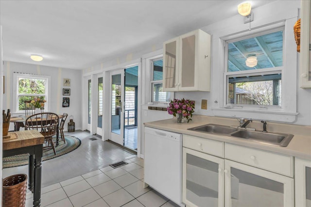 637 Falls Bridge Rd, Blue Hill, ME 04614 - kitchen featuring dishwasher, light countertops, a sink, and white cabinets