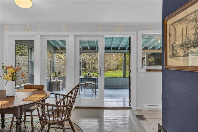 637 Falls Bridge Rd, Blue Hill, ME 04614 - doorway with baseboard heating and baseboards