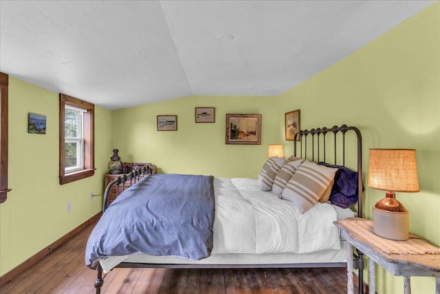 637 Falls Bridge Rd, Blue Hill, ME 04614 - bedroom with hardwood / wood-style floors, vaulted ceiling, and baseboards