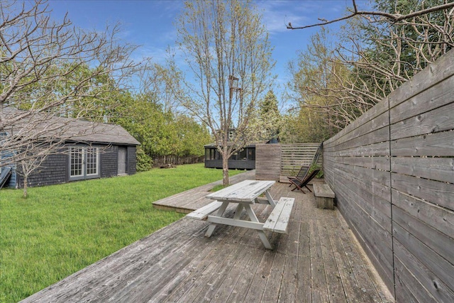 637 Falls Bridge Rd, Blue Hill, ME 04614 - wooden terrace featuring an outdoor structure