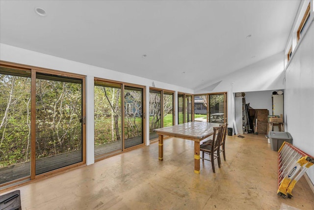 637 Falls Bridge Rd, Blue Hill, ME 04614 - sunroom / solarium featuring healthy amount of natural light, lofted ceiling, and concrete floors