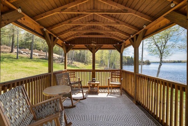 36 Sunset Dr, Saint Albans, ME 04971 - wooden terrace featuring a water view and a yard