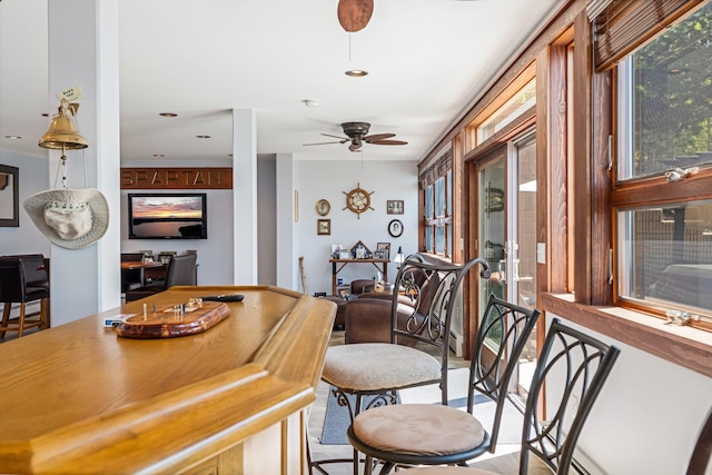36 Sunset Dr, Saint Albans, ME 04971 - dining room featuring ceiling fan and a desk