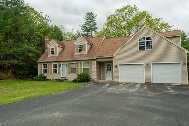 17 Easy St, Standish, ME 04084 - cape cod home featuring driveway, a chimney, a front yard, and roof with shingles