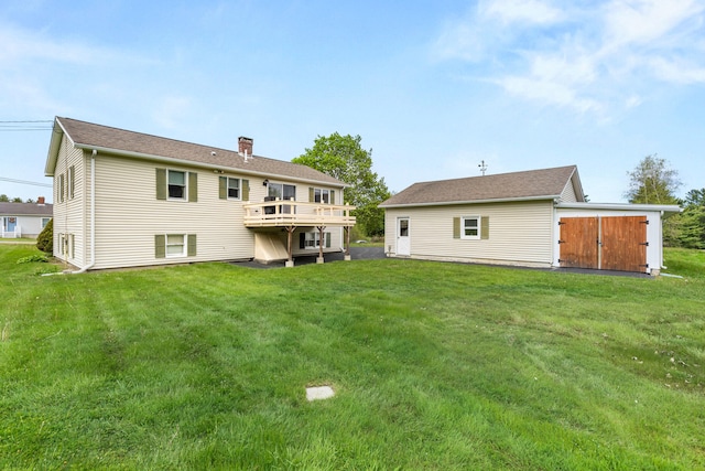 4 Shirley Ln, Gorham, ME 04038 - rear view of property with a chimney, a yard, and a wooden deck