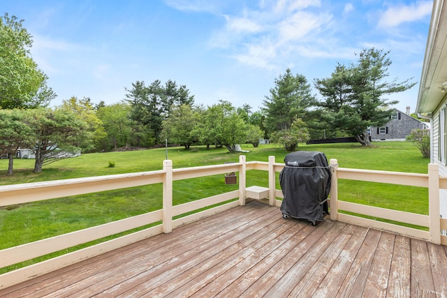 4 Shirley Ln, Gorham, ME 04038 - wooden deck featuring a grill and a lawn