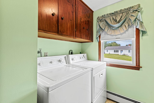 4 Shirley Ln, Gorham, ME 04038 - laundry room with cabinet space, a baseboard heating unit, and washer and clothes dryer