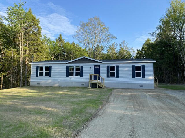 209 Sandy Acres Dr, Sullivan, ME 04664 - manufactured / mobile home with crawl space, a front lawn, and driveway