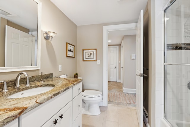 47 Ocean Ave Unit 6, Kennebunkport, ME 04046 - full bath featuring vanity, tile patterned flooring, bath / shower combo with glass door, and recessed lighting