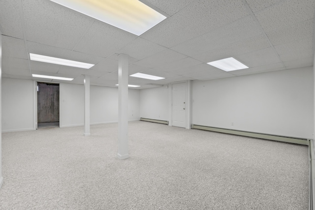 37 Longbow Ct, Auburn, ME 04210 - finished below grade area with a baseboard radiator, baseboard heating, a drop ceiling, and carpet