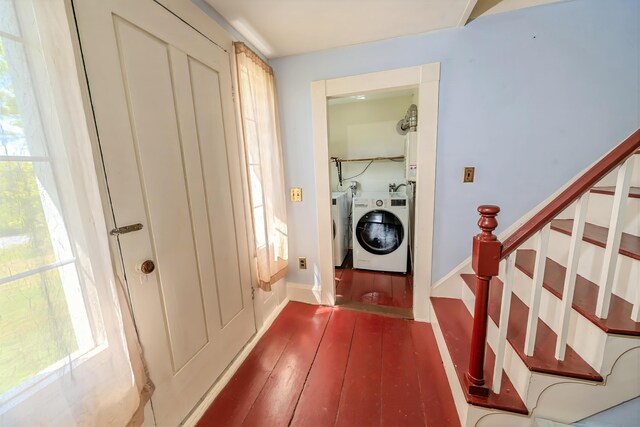 176 Bagley Hill Rd, Troy, ME 04987 - laundry room with washer / dryer, dark wood finished floors, and baseboards
