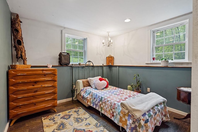 39 Lobo Ln, West Gardiner, ME 04345 - bedroom with a chandelier, wood finished floors, baseboards, and recessed lighting