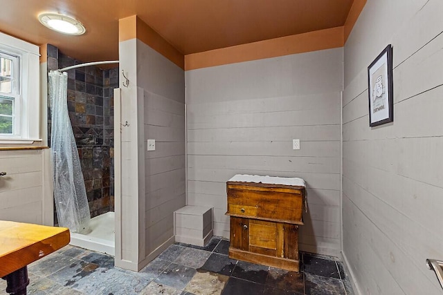 39 Lobo Ln, West Gardiner, ME 04345 - full bathroom featuring a stall shower and stone finish floors