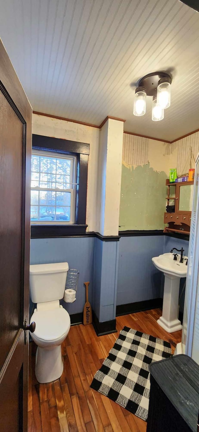 110 Bog Rd, Limestone, ME 04750 - half bathroom with toilet, wood-type flooring, and baseboards