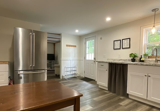 3 Brook St, Lisbon, ME 04250 - kitchen with high end fridge, dark wood-type flooring, a sink, healthy amount of natural light, and recessed lighting