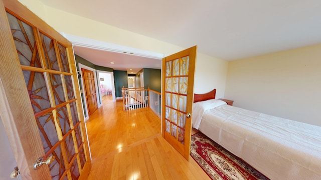335 Western Ave, Hampden, ME 04444 - hall featuring an upstairs landing, french doors, light wood-style flooring, and recessed lighting