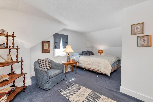 7 Acorn Cir Unit 7, Kennebunk, ME 04043 - bedroom with carpet floors, lofted ceiling, baseboards, and a textured ceiling