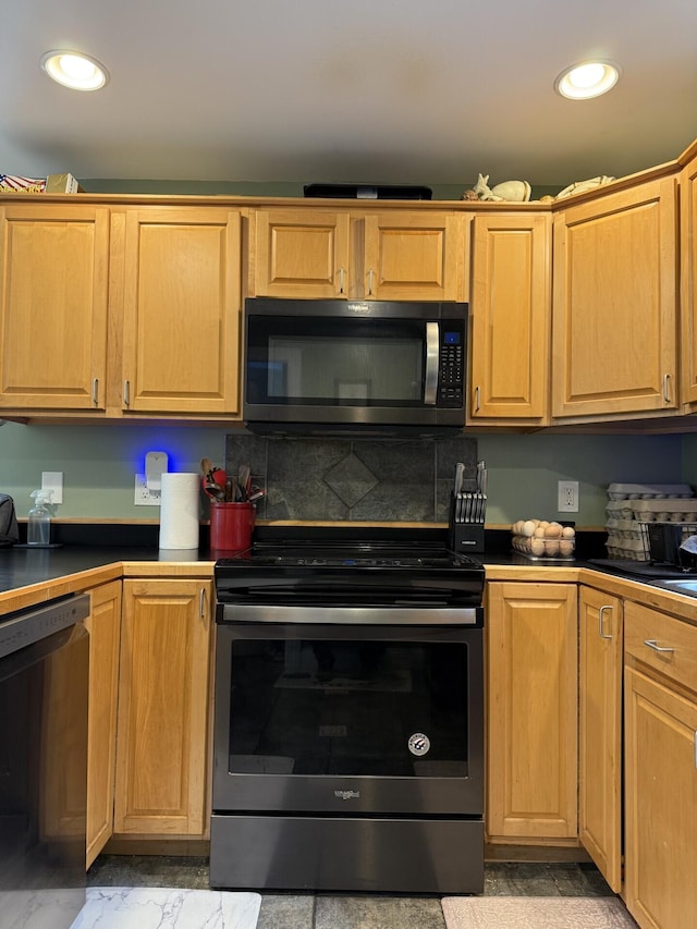 20 Lady Jennifer Dr, Biddeford, ME 04005 - kitchen with electric stove, dishwashing machine, recessed lighting, and dark countertops