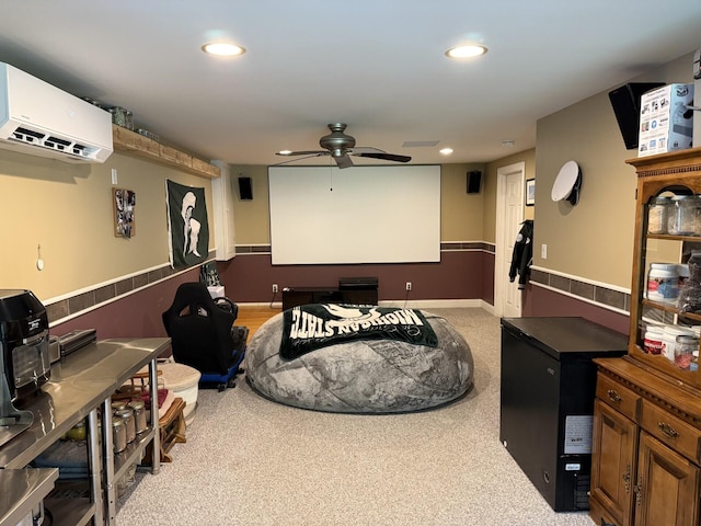 20 Lady Jennifer Dr, Biddeford, ME 04005 - cinema room with a ceiling fan, an AC wall unit, recessed lighting, and light colored carpet
