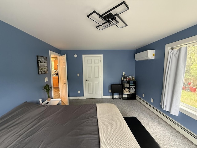 20 Lady Jennifer Dr, Biddeford, ME 04005 - bedroom with a baseboard heating unit, a wall unit AC, multiple windows, and carpet floors