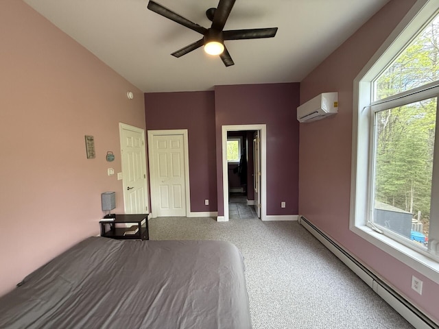 20 Lady Jennifer Dr, Biddeford, ME 04005 - bedroom with a wall mounted AC, a baseboard heating unit, multiple windows, and carpet