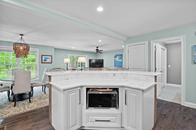 14 Winter Hills Ln, Ogunquit, ME 03907 - kitchen featuring stainless steel microwave, a chandelier, dark wood-style flooring, healthy amount of natural light, and recessed lighting