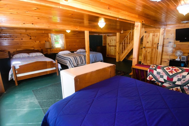 1809 Embden Pond Rd, Embden, ME 04958 - bedroom with wooden walls and wood ceiling