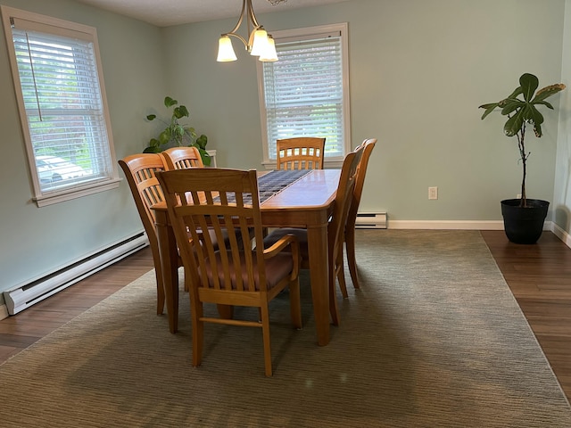 39 Thompson St, Wells, ME 04090 - dining area featuring baseboard heating and dark wood finished floors
